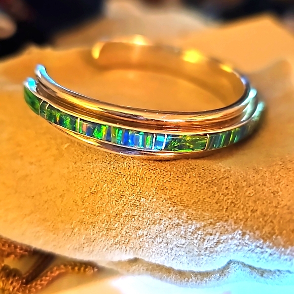 Sterling Silver Fire Opal Cuff Bracelet - Picture 2 of 4